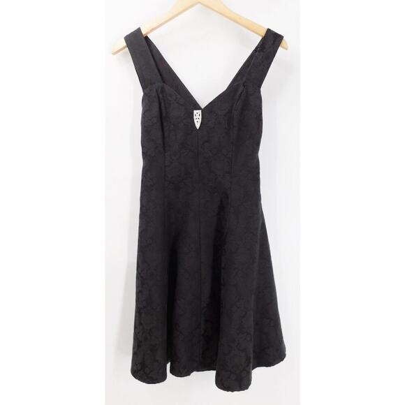 Rampage Vintage Jacquard Floral Black Flare Whimsigoth 90s Dress Size 5 Elegant - Picture 2 of 7